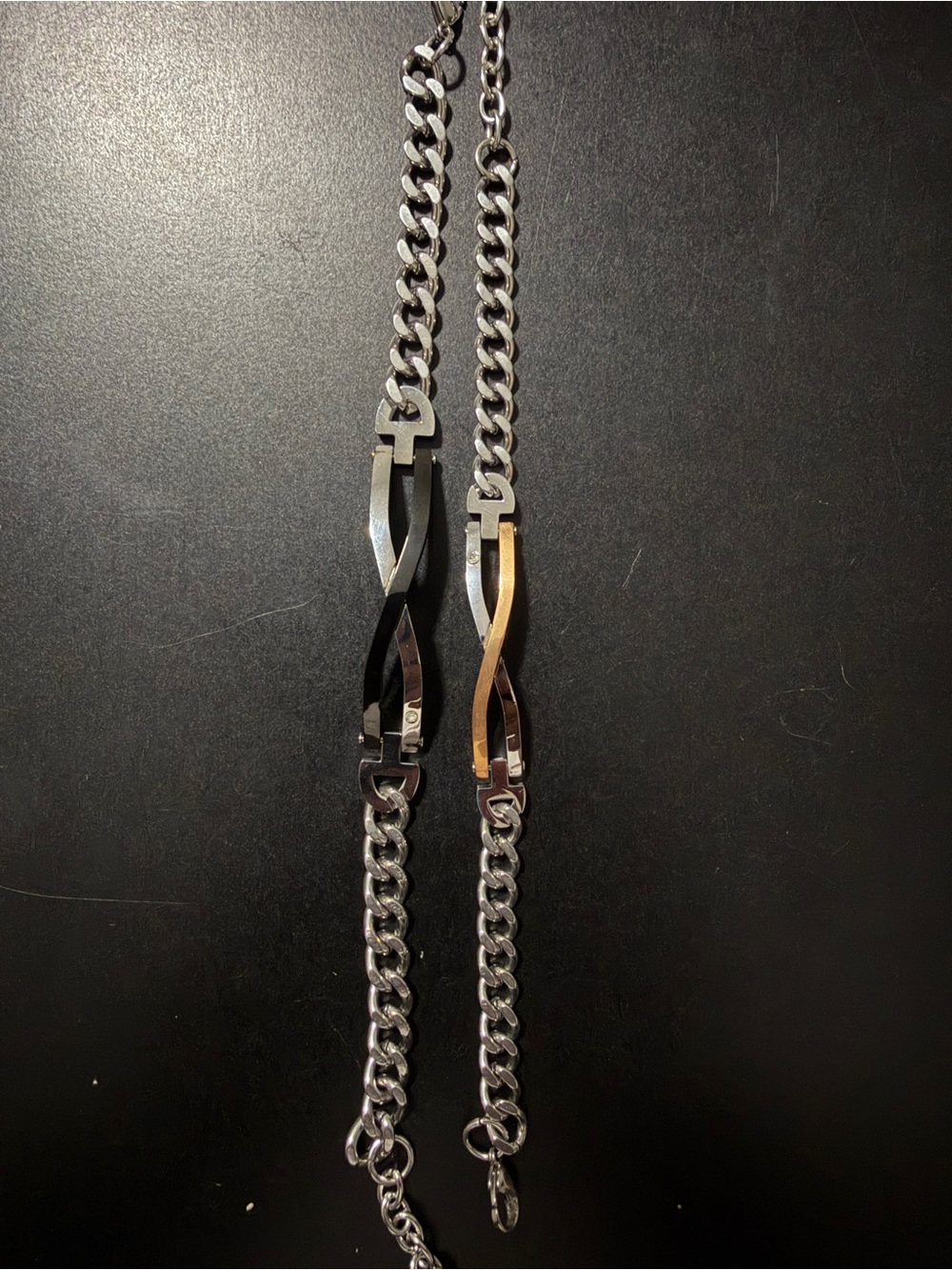 Women's Two-Tone Twist Link Bracelet - Silver with Black and Gold Accents